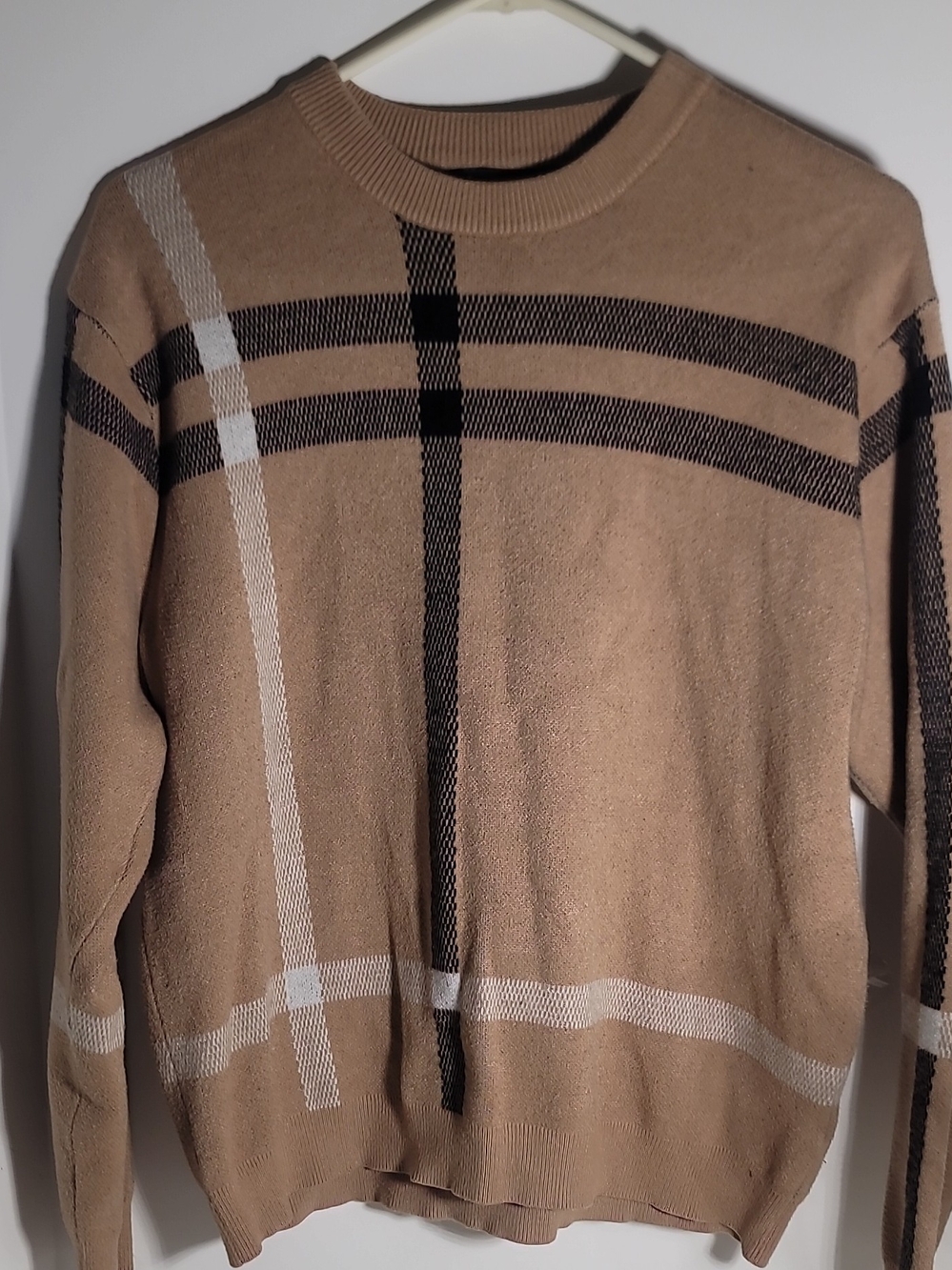 Men's Tan Plaid Crewneck Sweater
